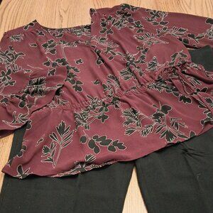 Ann Taylor Burgundy Floral Blouse